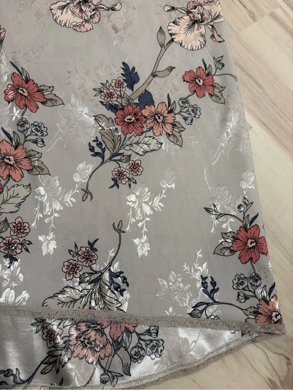 LoveStitch Floral Satin Lace Trim Nightgown Slip Dress | Size Medium